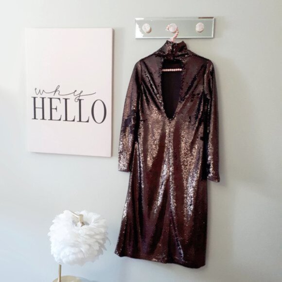 NWT Zara brown sequin long sleeve knit midi holiday dress, S - Picture 14 of 16